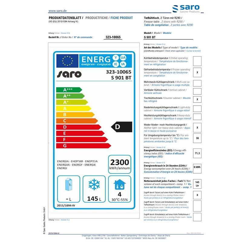 SARO frysebord, 2 døre, model S 901 BT - Billede 3