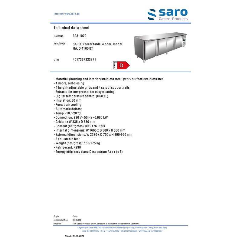 SARO frysebord HAJO 4100 BT - Billede 3
