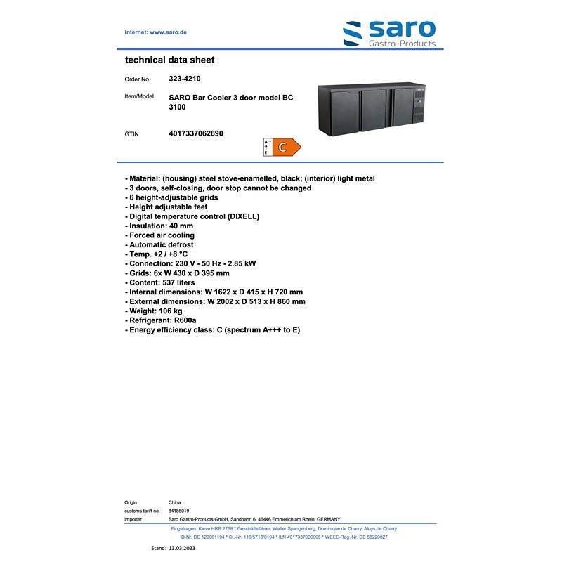 SARO barkøler med 3 døre, BC 3100 - Billede 3