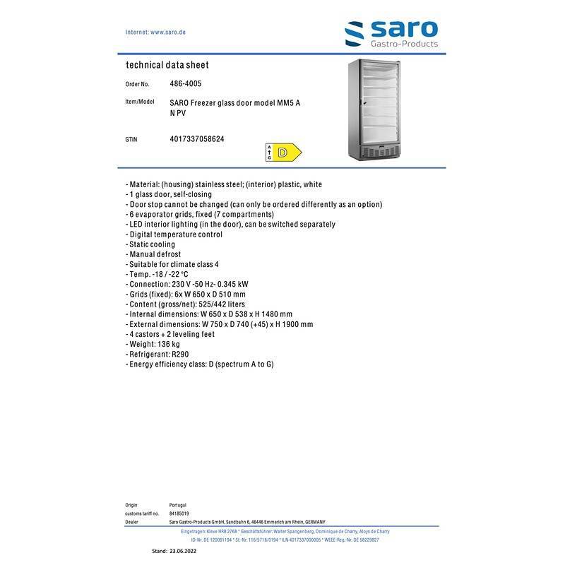 SARO fryser med glasdør model MM5 A N PV - Billede 3