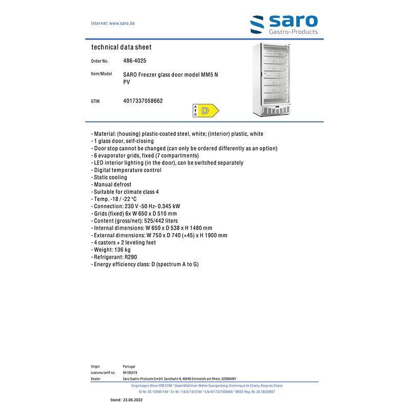 SARO fryseskab med glasdør model MM5 NPV, hvid - Billede 3