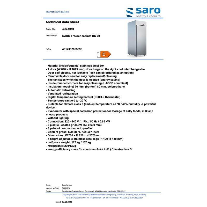 SARO kommerciel fryser UK 70 - Billede 3